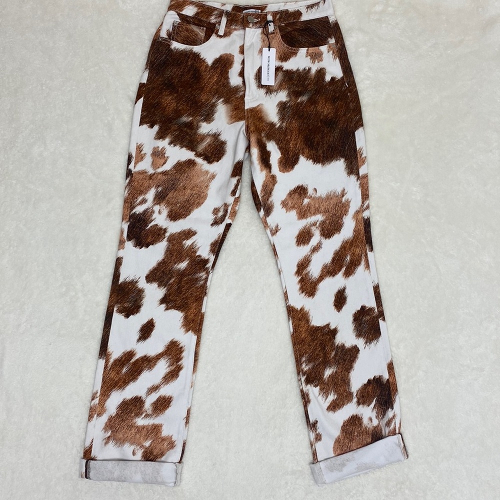 Weworewhat Denim. Cowhide baby boot, cuffed, high rise. Size 29.